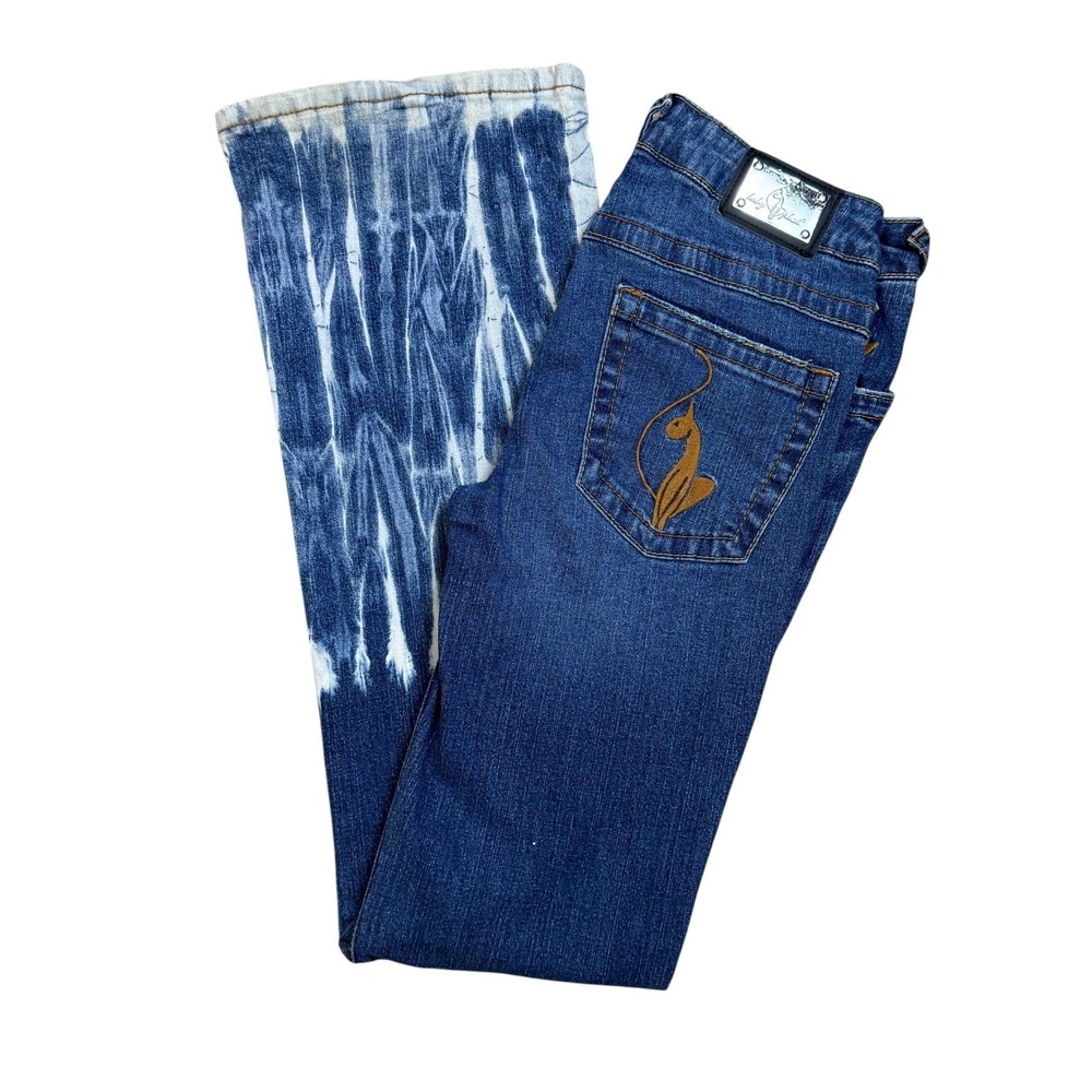 Baby Phat  Y2K Jeans Bootcut Bleached Tie Dye Bottoms Embellished Logo Juniors 3